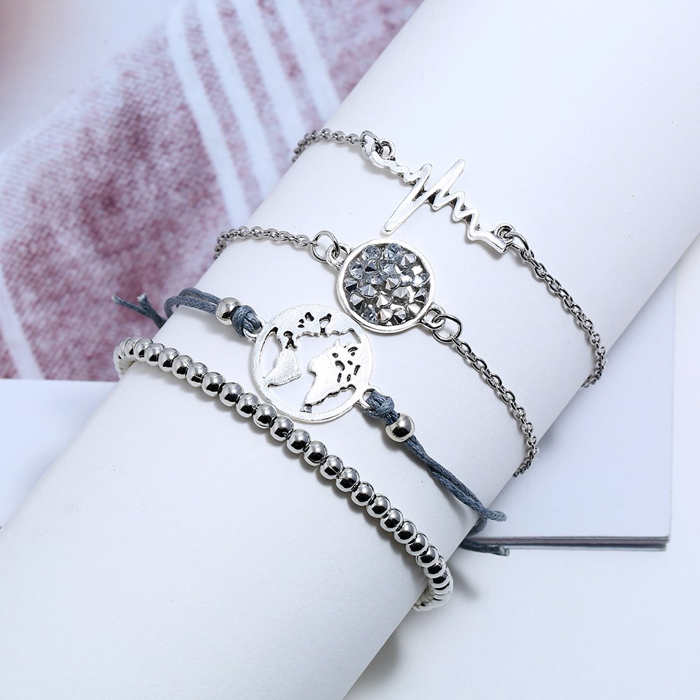 Jewelry bracelet 4 Pieces World map | ECG | Alloy | Multilayer diamond